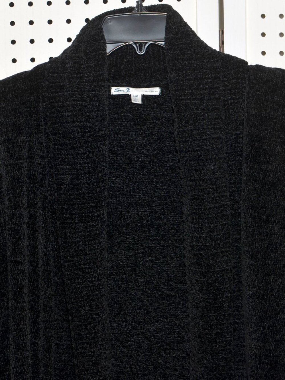 Large Seven7 Black Chenille Open Front Cardigan Sweater Shawl Collar - Picture 3 of 8